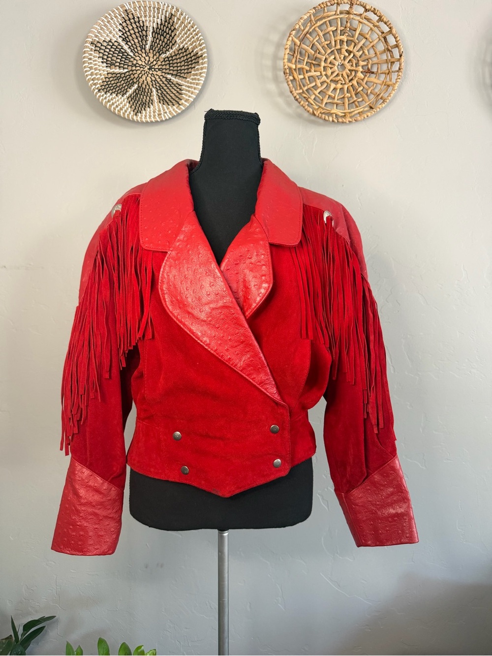 Women's Red Fringe Suede & Leather Jacket